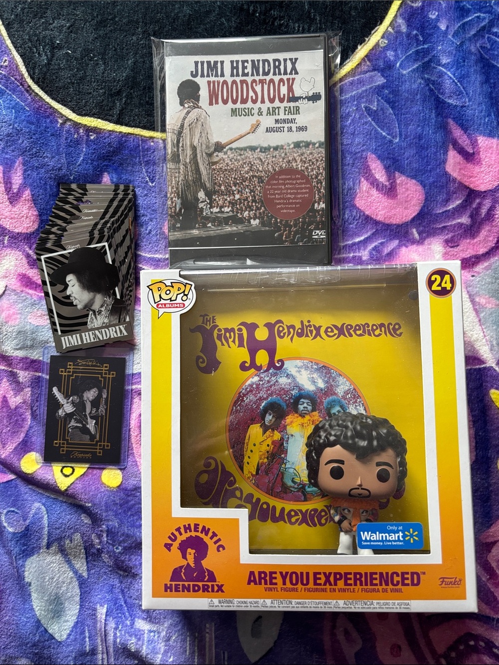 Jimi Henderix lot. AYE Funko. 50 keepsake trading cards. Woodstock DVD